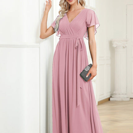 Natalia | A-Line V-Neck Flutter Sleeve Wedding Guest Dress