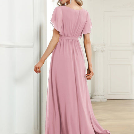 Natalia | A-Line V-Neck Flutter Sleeve Wedding Guest Dress