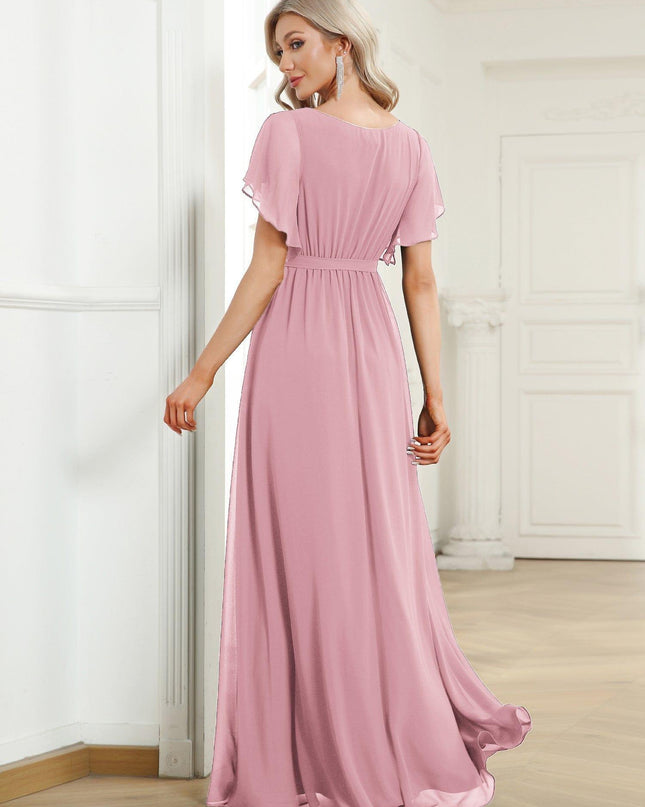 Natalia | A-Line V-Neck Flutter Sleeve Wedding Guest Dress