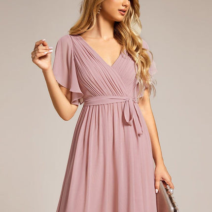 Natalia | A-Line V-Neck Flutter Sleeve Wedding Guest Dress