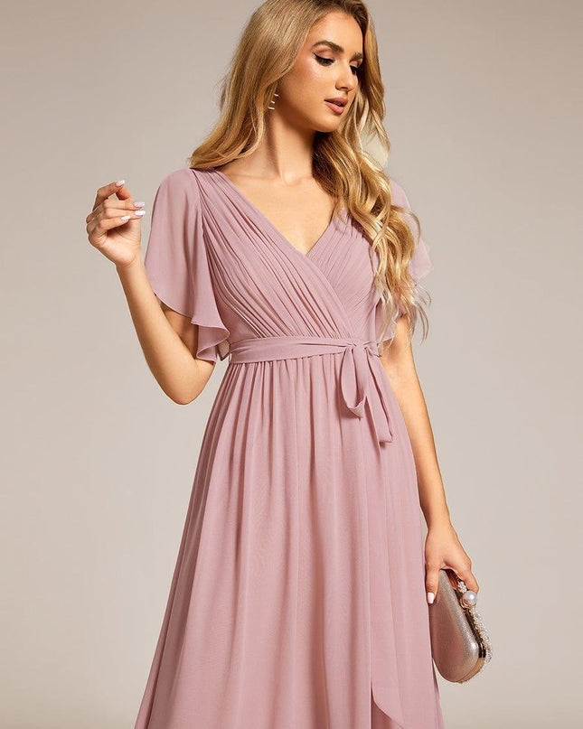 Natalia | A-Line V-Neck Flutter Sleeve Wedding Guest Dress