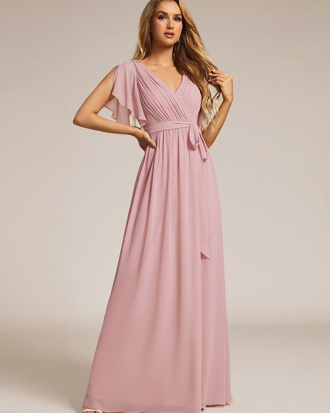 Natalia | A-Line V-Neck Flutter Sleeve Wedding Guest Dress