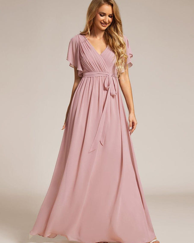 Natalia | A-Line V-Neck Flutter Sleeve Wedding Guest Dress