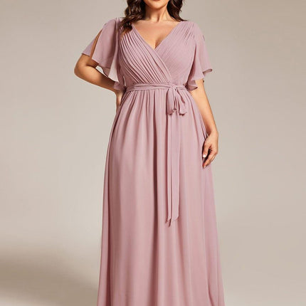 Natalia | A-Line V-Neck Flutter Sleeve Wedding Guest Dress