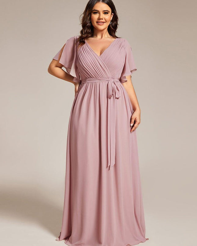 Natalia | A-Line V-Neck Flutter Sleeve Wedding Guest Dress