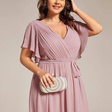 Natalia | A-Line V-Neck Flutter Sleeve Wedding Guest Dress