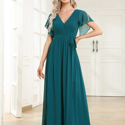 Natalia | A-Line V-Neck Flutter Sleeve Wedding Guest Dress