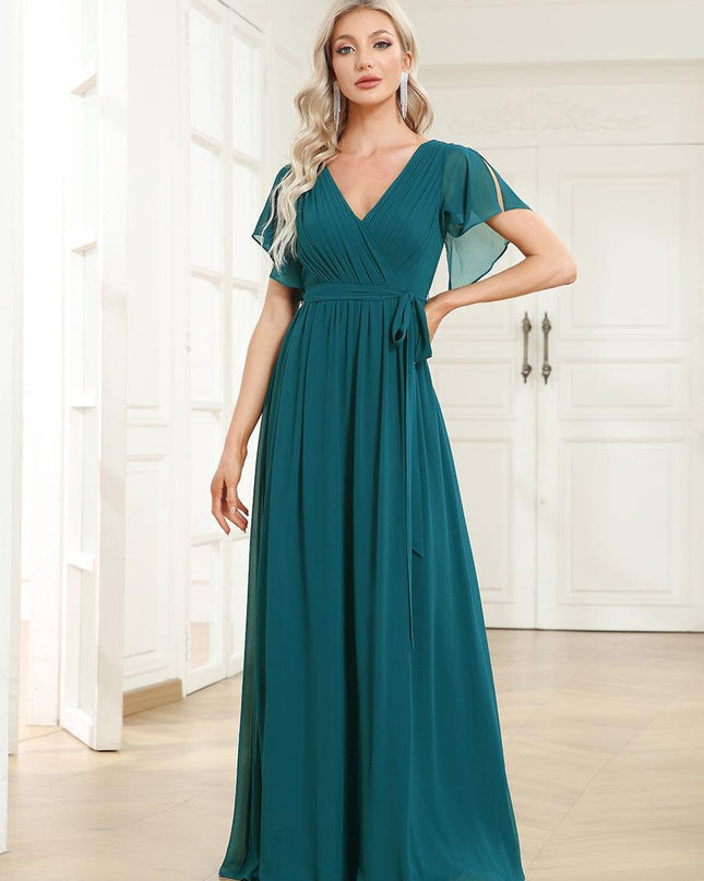 Natalia | A-Line V-Neck Flutter Sleeve Wedding Guest Dress