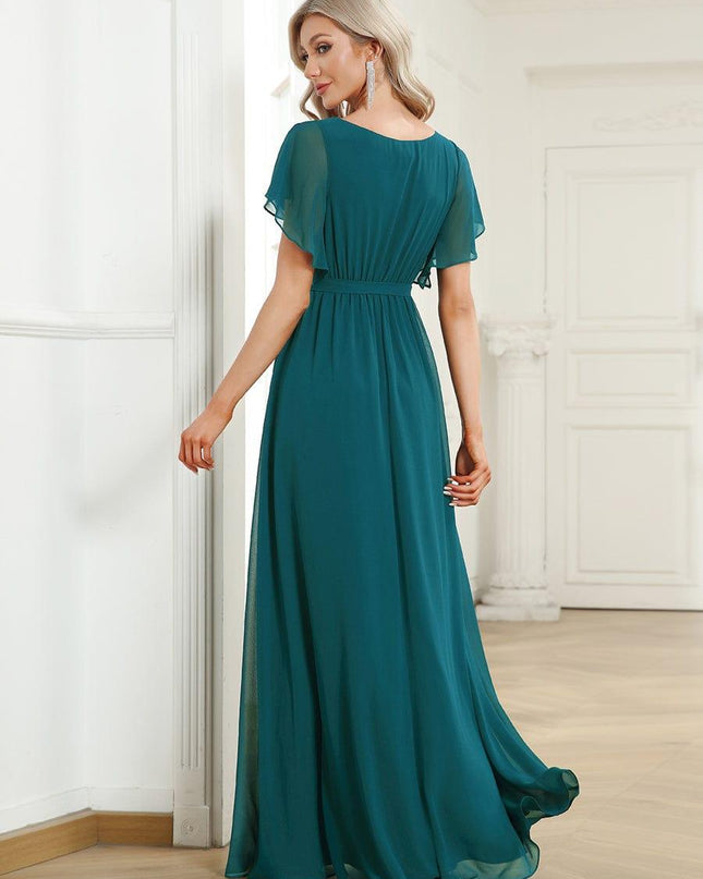 Natalia | A-Line V-Neck Flutter Sleeve Wedding Guest Dress