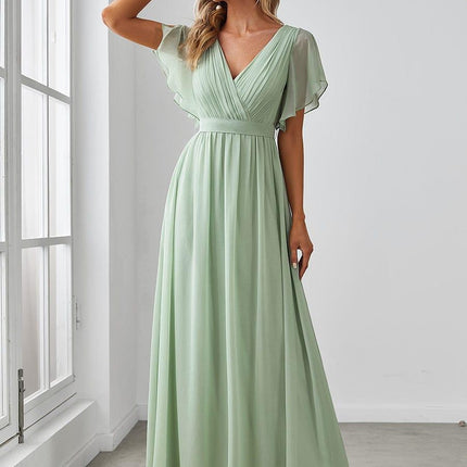 Natalia | A-Line V-Neck Flutter Sleeve Wedding Guest Dress