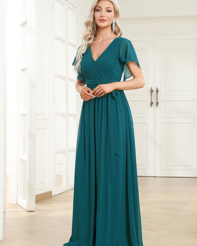 Natalia | A-Line V-Neck Flutter Sleeve Wedding Guest Dress