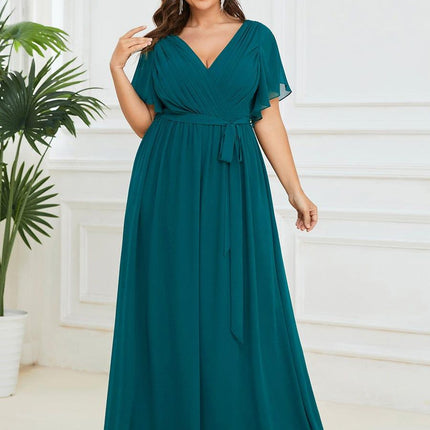 Natalia | A-Line V-Neck Flutter Sleeve Wedding Guest Dress