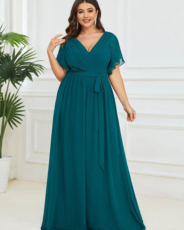 Natalia | A-Line V-Neck Flutter Sleeve Wedding Guest Dress