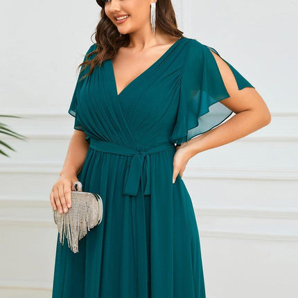 Natalia | A-Line V-Neck Flutter Sleeve Wedding Guest Dress