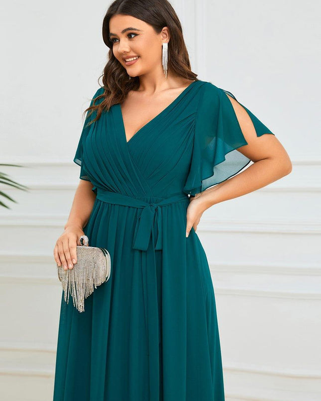 Natalia | A-Line V-Neck Flutter Sleeve Wedding Guest Dress