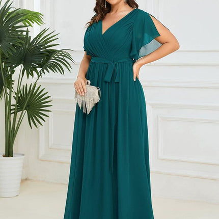 Natalia | A-Line V-Neck Flutter Sleeve Wedding Guest Dress