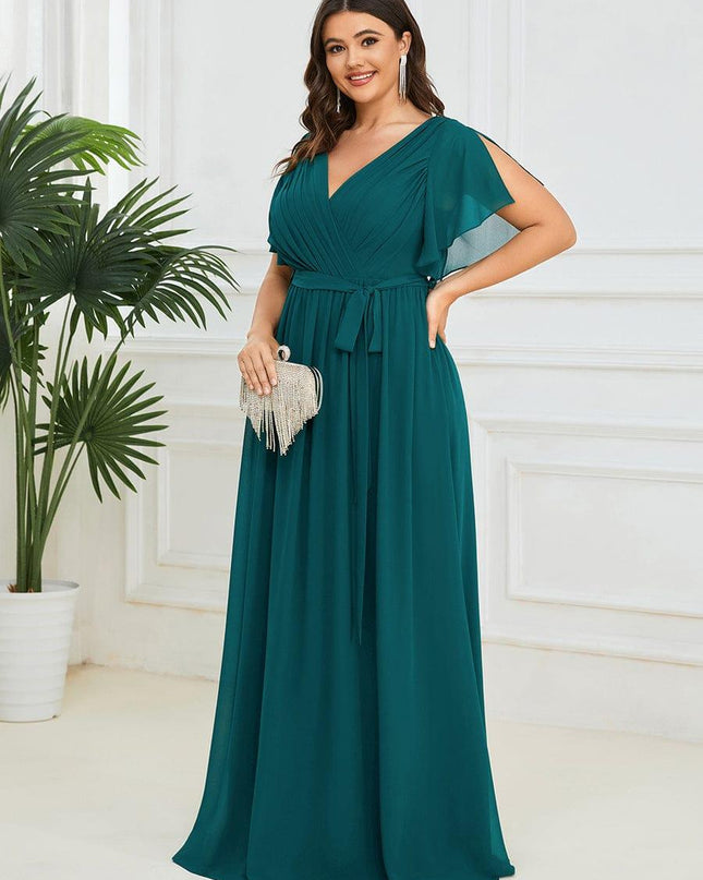 Natalia | A-Line V-Neck Flutter Sleeve Wedding Guest Dress