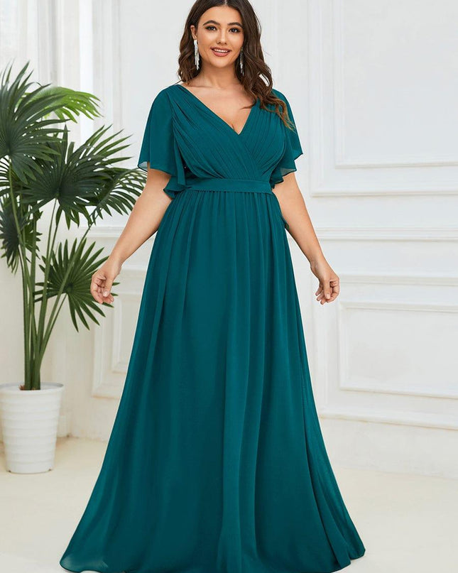 Natalia | A-Line V-Neck Flutter Sleeve Wedding Guest Dress