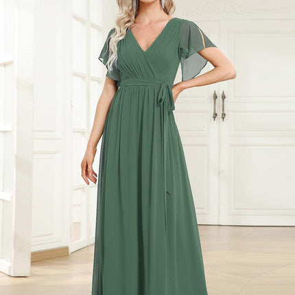 Natalia | A-Line V-Neck Flutter Sleeve Wedding Guest Dress