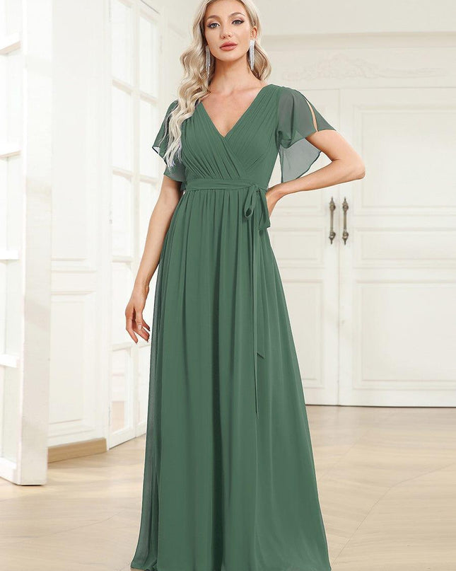 Natalia | A-Line V-Neck Flutter Sleeve Wedding Guest Dress