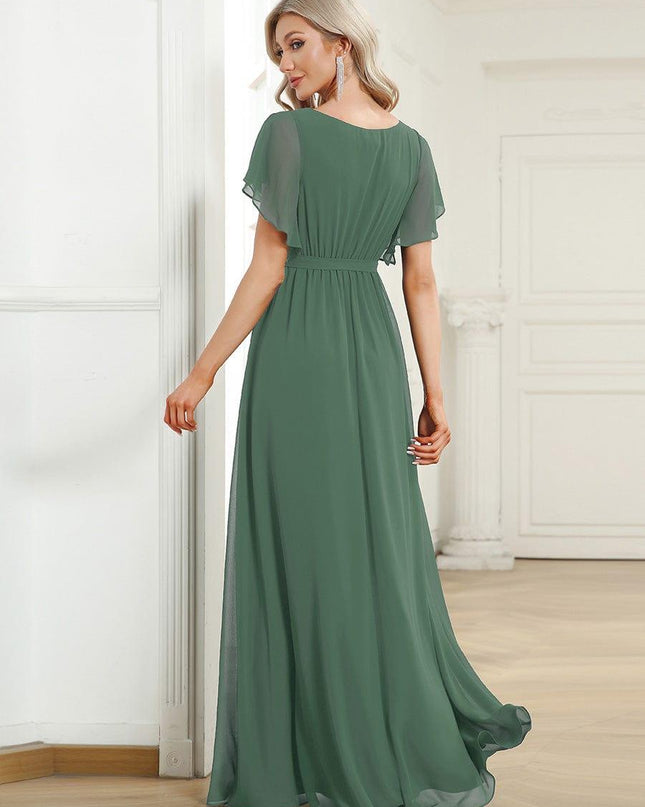 Natalia | A-Line V-Neck Flutter Sleeve Wedding Guest Dress