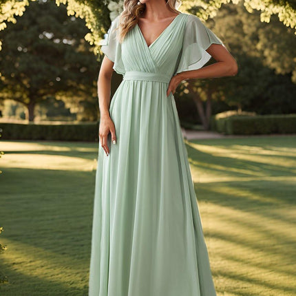 Natalia | A-Line V-Neck Flutter Sleeve Wedding Guest Dress