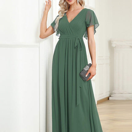Natalia | A-Line V-Neck Flutter Sleeve Wedding Guest Dress