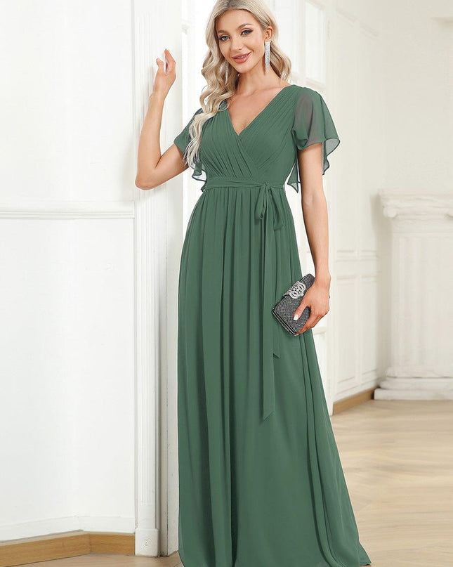Natalia | A-Line V-Neck Flutter Sleeve Wedding Guest Dress