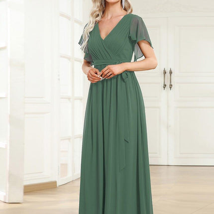 Natalia | A-Line V-Neck Flutter Sleeve Wedding Guest Dress