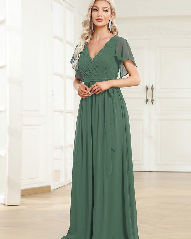 Natalia | A-Line V-Neck Flutter Sleeve Wedding Guest Dress