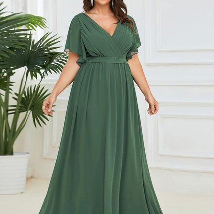 Natalia | A-Line V-Neck Flutter Sleeve Wedding Guest Dress