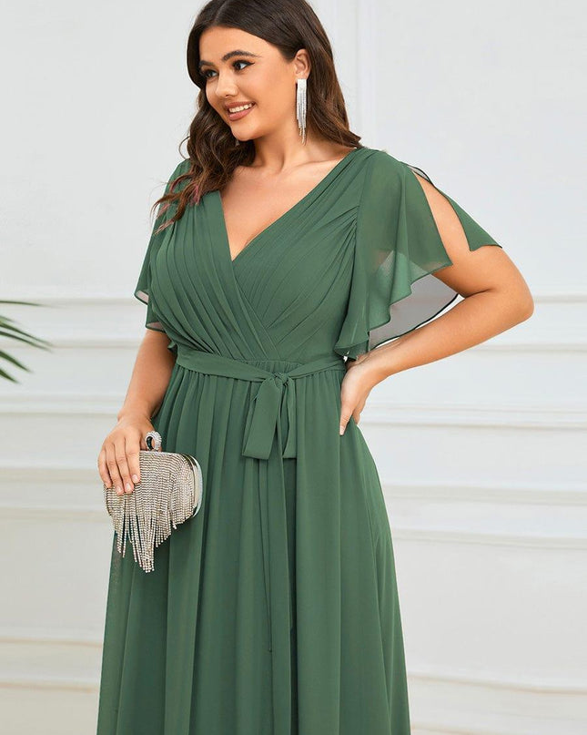 Natalia | A-Line V-Neck Flutter Sleeve Wedding Guest Dress