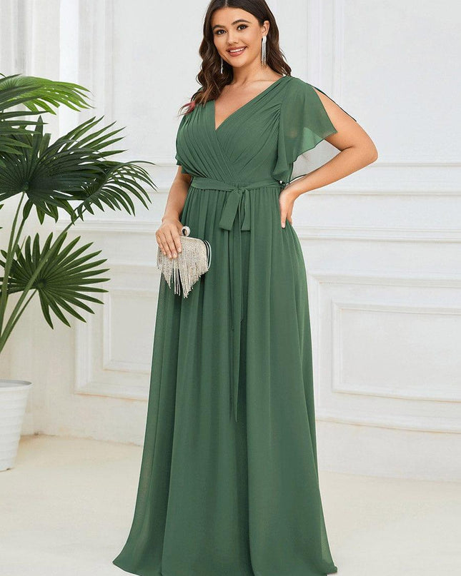 Natalia | A-Line V-Neck Flutter Sleeve Wedding Guest Dress