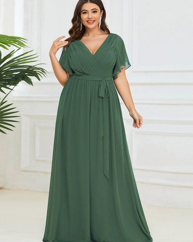 Natalia | A-Line V-Neck Flutter Sleeve Wedding Guest Dress