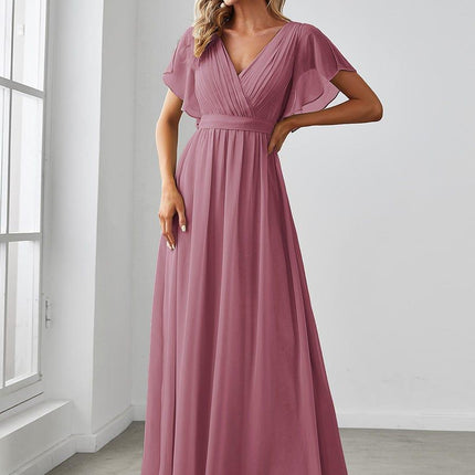 Natalia | A-Line V-Neck Flutter Sleeve Wedding Guest Dress