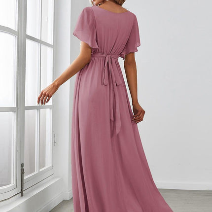 Natalia | A-Line V-Neck Flutter Sleeve Wedding Guest Dress
