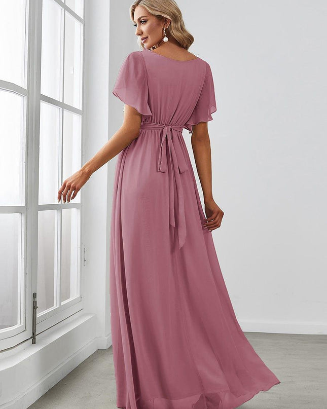 Natalia | A-Line V-Neck Flutter Sleeve Wedding Guest Dress