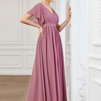 Natalia | A-Line V-Neck Flutter Sleeve Wedding Guest Dress