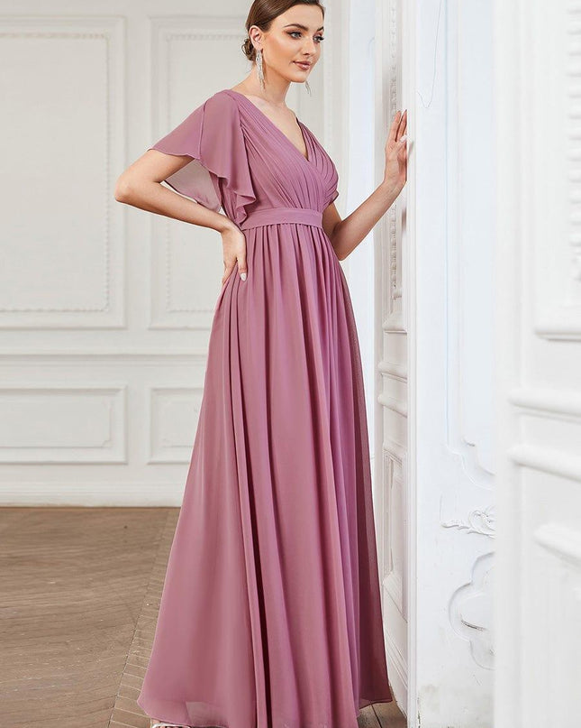Natalia | A-Line V-Neck Flutter Sleeve Wedding Guest Dress