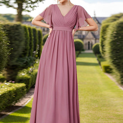 Natalia | A-Line V-Neck Flutter Sleeve Wedding Guest Dress