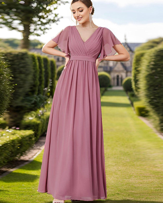 Natalia | A-Line V-Neck Flutter Sleeve Wedding Guest Dress