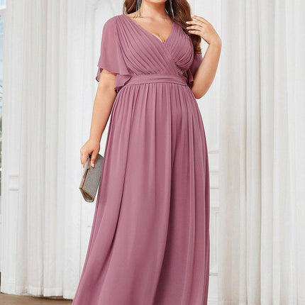 Natalia | A-Line V-Neck Flutter Sleeve Wedding Guest Dress