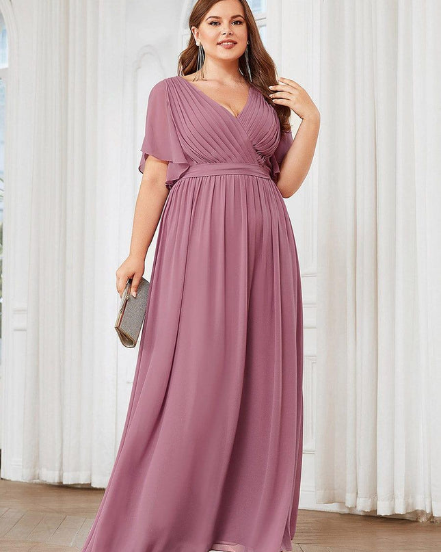 Natalia | A-Line V-Neck Flutter Sleeve Wedding Guest Dress