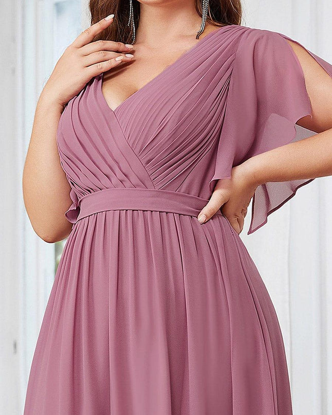 Natalia | A-Line V-Neck Flutter Sleeve Wedding Guest Dress