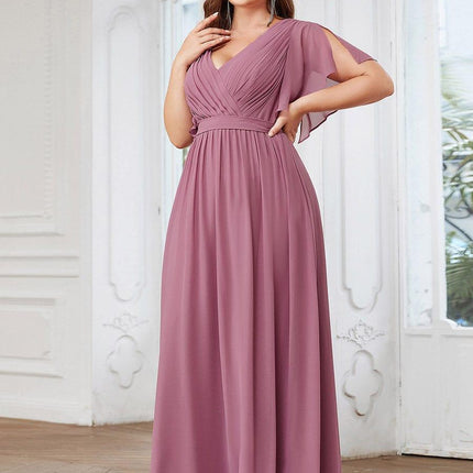 Natalia | A-Line V-Neck Flutter Sleeve Wedding Guest Dress