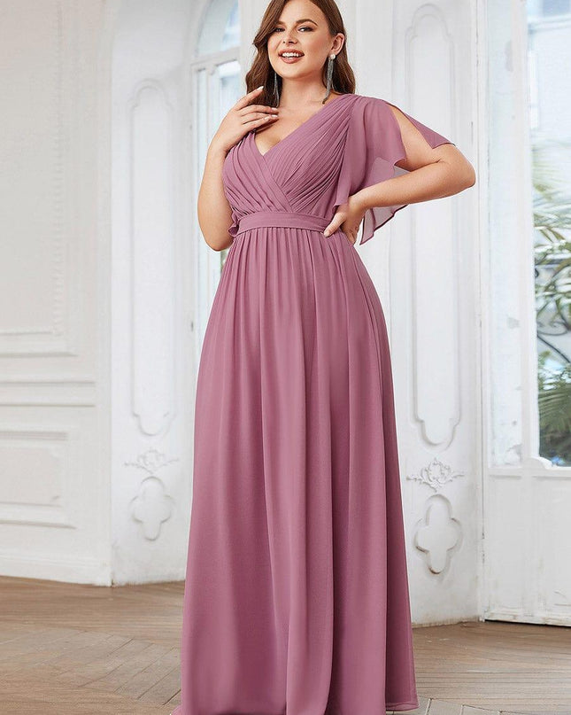 Natalia | A-Line V-Neck Flutter Sleeve Wedding Guest Dress