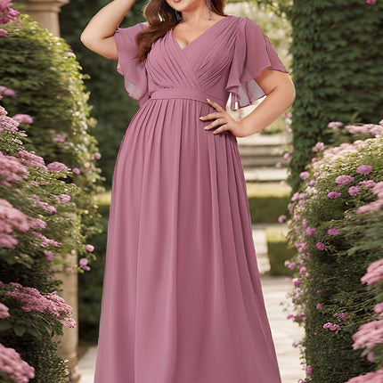 Natalia | A-Line V-Neck Flutter Sleeve Wedding Guest Dress
