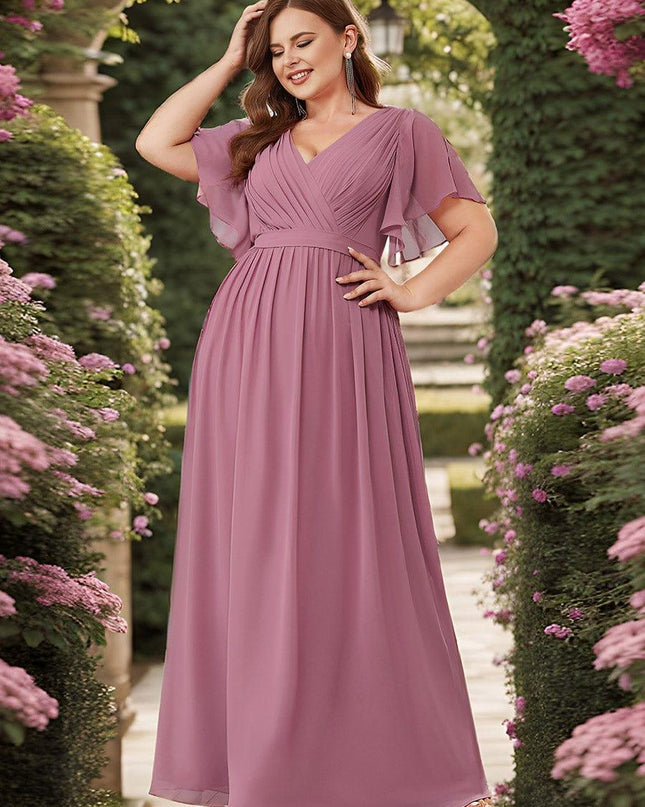Natalia | A-Line V-Neck Flutter Sleeve Wedding Guest Dress