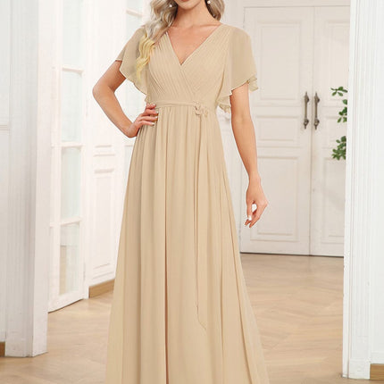 Natalia | A-Line V-Neck Flutter Sleeve Wedding Guest Dress