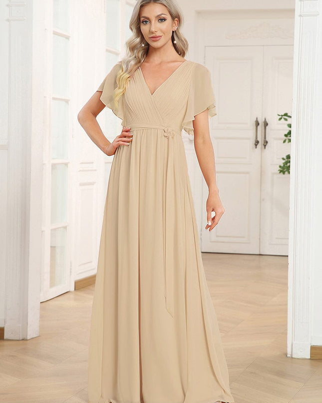 Natalia | A-Line V-Neck Flutter Sleeve Wedding Guest Dress